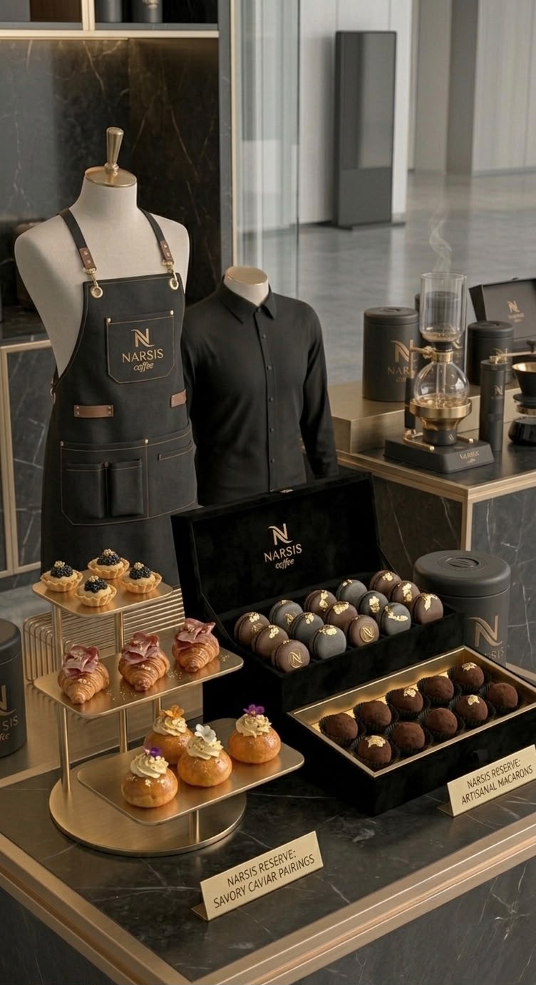 Narsis Coffee patisserie and caviar pairing display